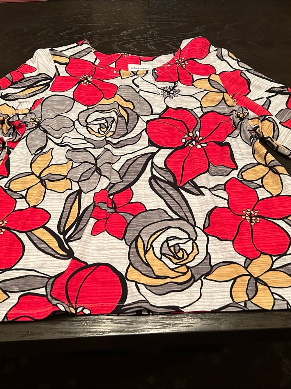 Alfred Dunner Red, Yellow & Gray Floral Women's Top